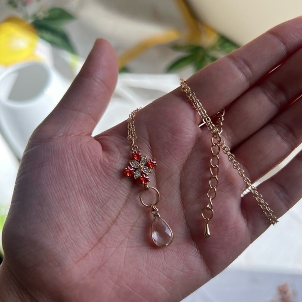 Orange Quartz Crystal Jewelry Set, Diamond Cross Shape, Mini Hoops, Casual - Picture 4 of 9